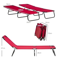 Outsunny Set of Two Folding Sun Loungers - Red(m-3)
