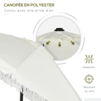 Outsunny Parasol de jardin inclinable parasol avec manivelle à franges style bohème 6 baleines Ø 225 x 223H cm crème et mât noir(m-6)