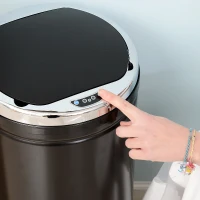 HOMCOM 50L Sensor Bin with Quiet Soft-Close Lid, Automatic Touchless Motion Sensor Rubbish Bin with Fingerprint Resistant, Stainless Steel for Hygienic Kitchen, Home Office Use, Black(m-7)