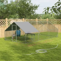 PawHut Walk In Chicken Run with Chicken Activity Shelf and Cover, 3 x 6 x 2m(m-10)