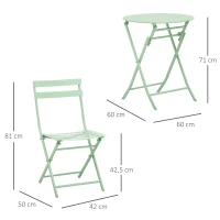Outsunny Gartenset für 2 Personen Garnitur Balkonmöbel Set Bistrotisch mit 2 Stühlen  für Hof Garten klappbar Grün(m-3)