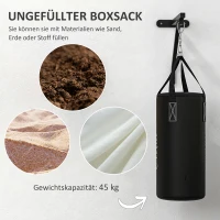 SPORTNOW Boxsack, befüllbar, mit Wandhalterung, Handschuhen und Bandagen, bis 45 kg, Schwarz(m-4)