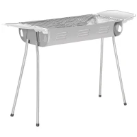 Outsunny Barbecue à Charbon Portable BBQ Grill sur Pieds 2 tablettes rabattables dim. 93L x 30l x 60H cm Acier INOX.(m-1)