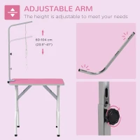 PawHut 32" Foldable Dog Grooming Table Pet Drying Beauty Table Adjustable Fixed Arm Rubber Top, Pink(m-4)