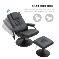 HOMCOM Deluxe Faux Leather Massage Recliner Chair Easy Sofa Armchair Beauty Couch Bed with Foot Stool Black(m-6)