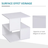 HOMCOM Table Basse Bout de canapé Design Contemporain asymétrique dim. 40L x 40l x 43H cm 2 étagères Panneaux Particules Blanc(m-4)