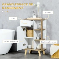kleankin Meuble bas de salle de bain style scandinave 1 tiroir 1 placard et 3 étagères - 50 x 30 x 89 cm - blanc et naturel(m-5)