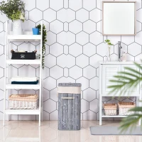 HOMCOM Wäschekorb schmal mit Deckel 72L Wäschesammler mit Griff, herausnehmbarer Wäschesack, Wäschebox für Waschküche Schlafzimmer Badezimmer, Grau(m-7)