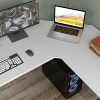 HOMCOM Scrivania Angolare a L con Piedini Regolabili, in Legno e Acciaio, 150x150x76 cm, Bianca(m-8)