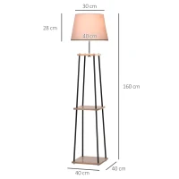 HOMCOM Lampadaire design contemporain dim. 40L x 40l x 160H cm 40 W max. 3 étagères intégrées bois massif pin métal noir lin beige(m-3)