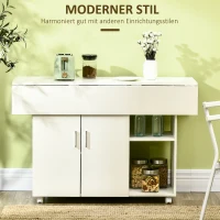 HOMCOM Klappbarer Esstisch mit 3 Regale + 1 Schrank 4 Rollen weiß(m-4)