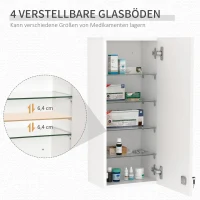 Kleankin Medizinschrank Arzneischrank Wandschrank Hängeschrank mit verstellbarer Ablage Erste-Hilfe-Kreuz abschließbar für Badezimmer Küche Flur Weiß 30x20x70 cm(m-4)