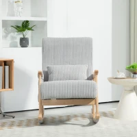 HOMCOM Silla Mecedora de Pana con Patas y Reposabrazos de Madera de Caucho Cojín Lumbar y Bolsillo Carga 120 kg Gris(m-9)