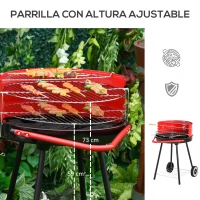 Outsunny Parilla para Barbacoa de Carbón con Rejilla a Diferentes Alturas Parilla de Calentamiento con Estante Redondo para Almacenaje 51x70x75,5 cm Rojo y Negro(m-5)