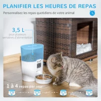 PawHut Distributeur 3.5L automatique de croquettes pour chien chat programmable avec gamelle 4 repas - avec bol en acier inoxydable enregistrement vocal(m-4)