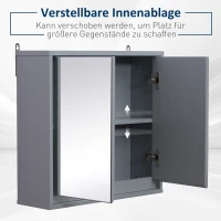 HOMCOM Spiegelschrank mit 2 Spiegeltüren 48 cm x 14,5 cm x 45 cm Grau(m-5)