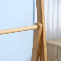 kleankin Portasciugamani Bagno Multiuso Pieghevole con 3 Barre e 3 Ripiani, 53x30.5x152 cm, Legno Naturale(m-9)