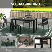 Outsunny Set da Giardino con Tavolo e 4 Sedie Impilabili in Acciaio e Doghe in Plastica, Nero(m-6)