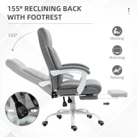 Vinsetto Office Chair, Ergonomic Desk Chair, Fabric Work Study Chair with 155° Reclining Back and Footrest, Adjustable Height and Swivel Wheels, Grey(m-6)