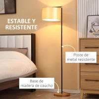 HOMCOM Lámpara de Pie con Pantalla Colgante de Tela E27 Máx. 40W Base de Madera e Interruptor de Pie Lámpara de Suelo para Salón Dormitorio 48x32x152 cm Dorado(m-5)