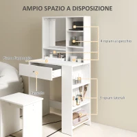HOMCOM Set Toeletta da Trucco con Tavolino e Sgabello, Specchio e Ripiani in Legno, Bianco(m-5)