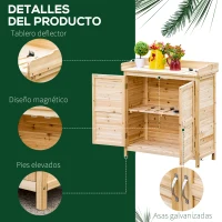 Outsunny Armario de Jardín de Madera Armario Exterior con 2 Puertas Estante Patas Elevadas para Terraza Patio 83x40x92 cm Natural(m-6)