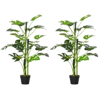 Outsunny 100cm/3.3FT Artificial Monstera Tree Decorative Cheese Plant 21 Leaves with Nursery Pot, Fake Tropical Palm Tree for Indoor Outdoor Décor, Set of 2(m-11)