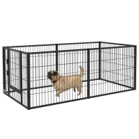 PawHut Parque para Perros de 6 Paneles Valla Metálica para Mascotas con Ancho Ajustable 82,5-150x79x61 cm Negro(m-1)