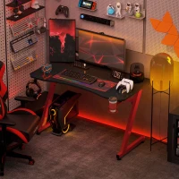 HOMCOM Scrivania da Gaming in Legno e Acciaio con Passacavi, Scrivania per Computer Portabicchieri e Gancio per Cuffie, Rosso e Nero,120x65x74.5cm(m-2)