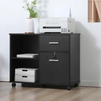 Vinsetto Filing Cabinet with Wheels, Mobile Printer Stand with Open Shelves and Lockable Drawer for A4 Size Documents, Black(m-10)