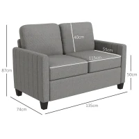HOMCOM 2 Seater Sofa, Channel Tufted Modern Fabric Couch, Comfy Upholstered Small Sofa Loveseat with Spring Cushion, Back Pillow, for Living Room, Bedroom, Office, Light Grey(m-3)