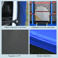 HOMCOM Tappeto Elastico per Bambini da 3 Anni con Rete di Protezione e Corde Bungee Ø140x160Acm, Blu(m-5)