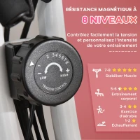 HOMCOM Vélo d'appartement pliable, vélo d'exercice, home traîner pour adultes, 8 niveaux de résistance magnétique, capteurs pouls main, écran LCD multifonction, selle réglable, acier, rose, blanc(m-6)