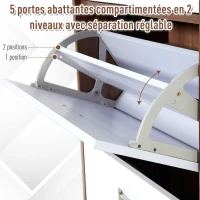 HOMCOM Armoire à Chaussures Meuble à Chaussures Design Contemporain 5 Portes abattantes Bicolore Blanc Marron foncé Imitation Bois(m-5)