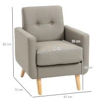 HOMCOM Retro Accent Chair, Tufted Living Room Chairs, PU Leather Armchair for Bedroom, Home Office, Grey(m-3)