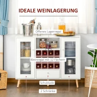 HOMCOM Küchenschrank Sideboard Küchenmöbel mit Glastüren Schublade und 12-Flaschen Weinregal für Esszimmer Küche Spanplatte Hartholz Weiß 100 x 33 x 80 cm(m-4)