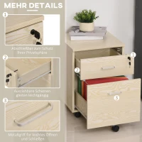 Vinsetto Rollcontainer Aktenschrank Bürocontainer mit 2 Schubladen mobil abschließbar Büroschrank Aufbewahrung  Container 5 Universalräder Spanplatte Natur 40 x 45 x 55,6 cm(m-6)