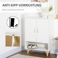 HOMCOM Schuhschrank, Schuhregal mit Türen und Regalen, für Flur, moderne Schuhkommode, Schuhablagen, 60 x 30 x 92 cm, Weiß(m-6)