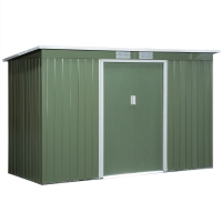 Outsunny Metall Gerätehaus 6,3m³ 280x130x172cm Geräteschuppen mit Pultdach Schiebetür wetterfest Gartenhaus Outdoor Garten Schuppen Schrank für Hinterhof Außenbereich Anthrazit, Hellgrün