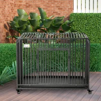 PawHut Foldable Heavy Duty Dog Crate on Wheels, with Removable Tray, for Medium and Large Dogs(m-10)