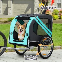 PawHut Folding Dog Bike Trailer Pet Cart Carrier for Bicycle Travel in Steel Frame with Hitch Coupler - Light Blue & Grey(m-7)