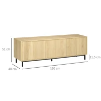 HOMCOM Meuble banc TV Banc Max. 65 Pouces 3 placards 2 passe-câbles avec étagères réglables - dim. 150L x 40D x 51H cm(m-3)