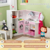 HOMCOM Cucina Giocattolo per Bambini 3-6 Anni con Luci e Utensili da Cucina Realistici, in MDF e PP, 84x93.5x85 cm(m-6)
