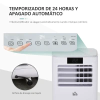 HOMCOM Aire Acondicionado Portátil 8000Btu 4 en 1 Refrigerador Ventilador Deshumidificador 2 Velocidades con Pantalla LED Control Remoto Temporizador Silencioso 900W para 13-18 m² 38x35x70,5 cm Blanco(m-5)