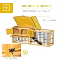 PawHut Rabbit Hutch Outdoor, Wooden Guinea Pig Hutch with Rabbit Run 2 Level Design Water Resistant Openable Roof 150 x 52.5 x 68 cm, Yellow(m-5)
