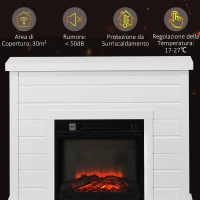 HOMCOM Camino Elettrico 1800W con Effetto Fiamma e Telecomando, in Legno, Metallo e Vetro, 96.5x22x81.7 cm, Bianco(m-7)