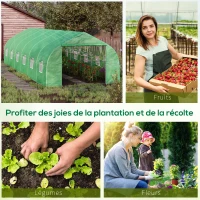 Outsunny Serre de jardin tunnel grande taille avec bâche PE cadre en acier porte enroulable et 12 fenêtres 8 x 3 x 2 m vert(m-7)
