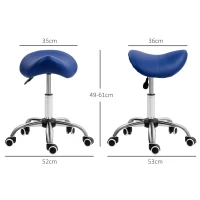 HOMCOM Saddle Stool, Height Adjustable Salon Chair for Massage Spa, Faux Leather, Dark Blue(m-3)
