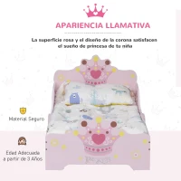HOMCOM Cama Infantil de +3 Años 143x73x60 cm con Estampado de Corona Carga 50 kg para Dormitorio Rosa(m-6)
