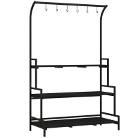Outsunny Blumenständer, 3 Etagen, 6 Haken, Indoor & Outdoor, Metallrahmen, 170H x 110L x 50B cm, Schwarz(m-1)